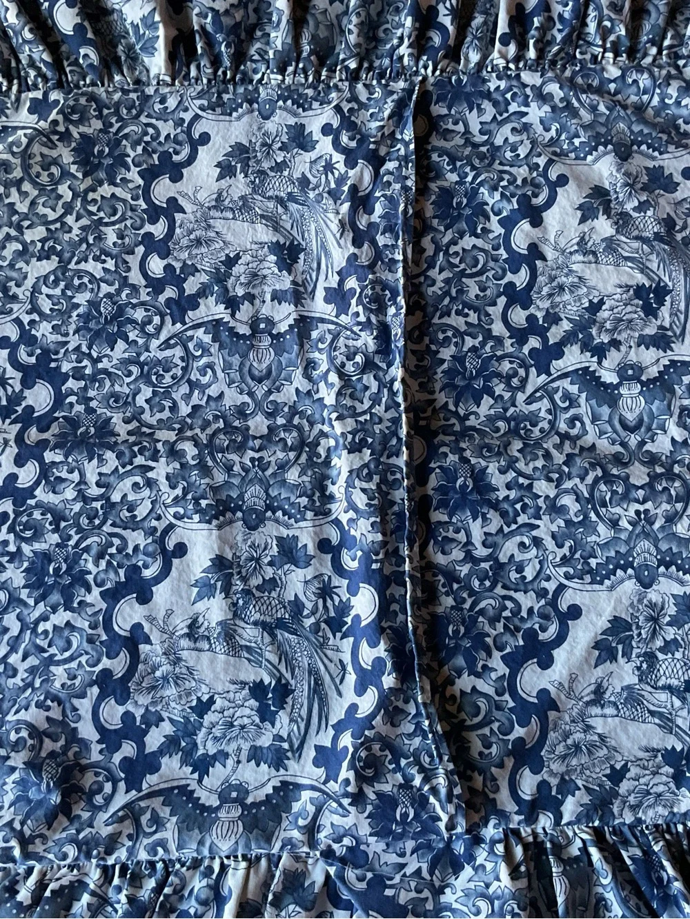 VTG Ralph Lauren Porcelain Blue Bird Tamarind Ruffled Std Pillow Sham- USA Made